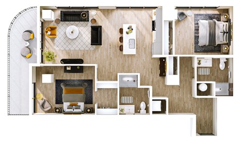 Floor plan for 2 beds, 2 baths, 1217 sqft